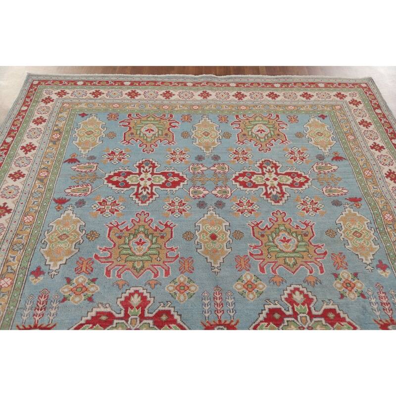 Hand Knotted Oriental 100% Wool Carpet Traditional All-Over Navy Blue & Blues Kazak Area Rug - 9' 8'' X 6' 6''