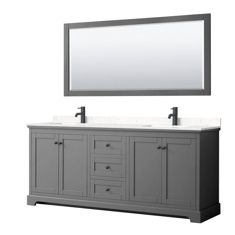 Wyndham Collection Avery 80" Free Standing Double Basin Vanity Set - Dark Gray / Carrara Cultured Marble Top / Matte