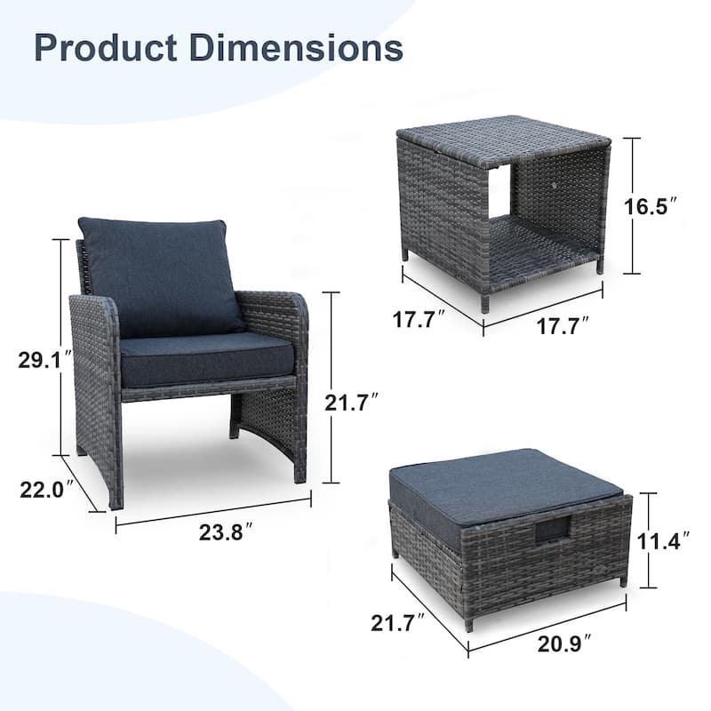 5 Pieces Wicker Outdoor Patio Conversation Furniture Set with Coffetable for Poolside Garden Balcony, Grey