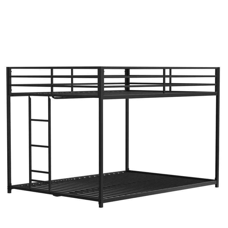 Full over Full Metal Bunk Bed with Ladder and Guardrails for Kids and Adults, Low Profile Design
