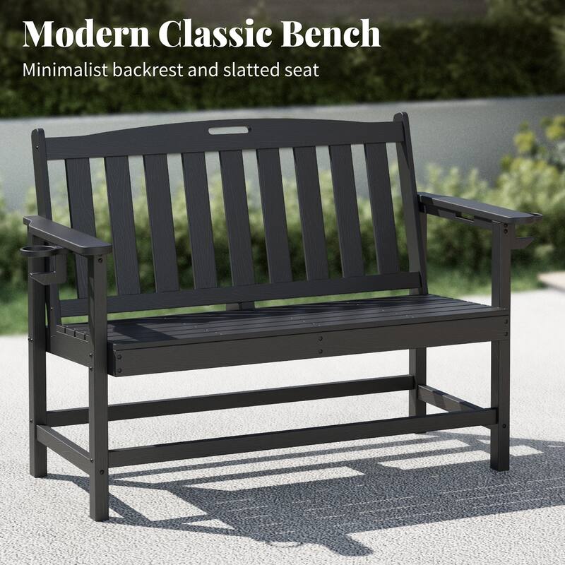 MAISON ARTS 50 Inch HDPE Outdoor Bench, All Weather 2 Seat Garden Bench with Reinforced Support Structure