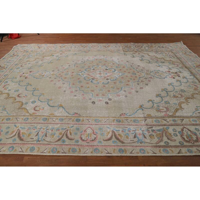 Distressed Tabriz Persian Area Rug Handmade Bedroom Wool Carpet - 9'4"x 12'5"