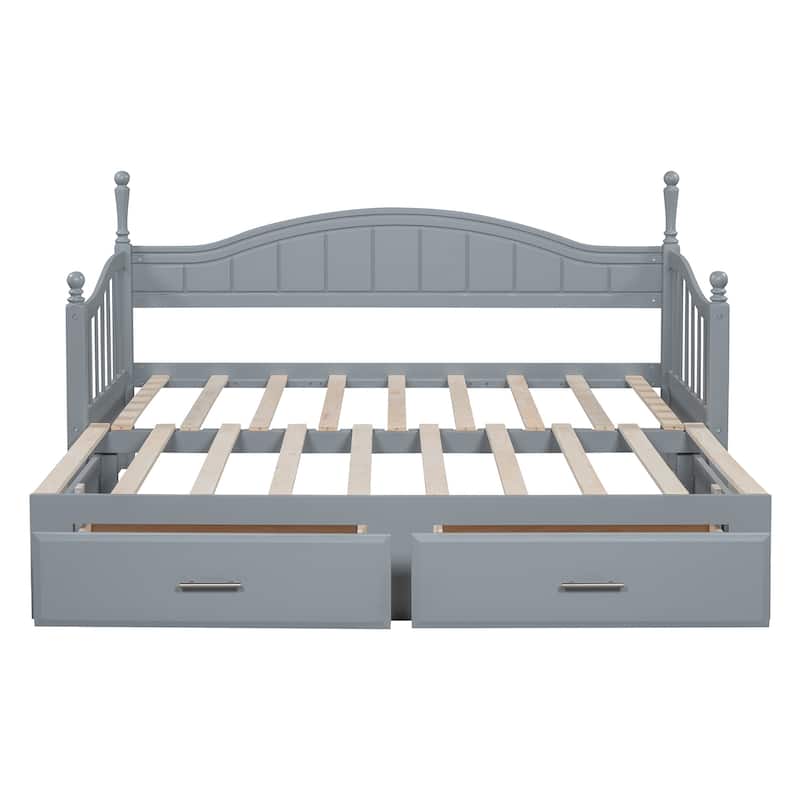 Gray Twin Size Wooden Daybed with Two Storage Drawers and Trundle for Bedroom