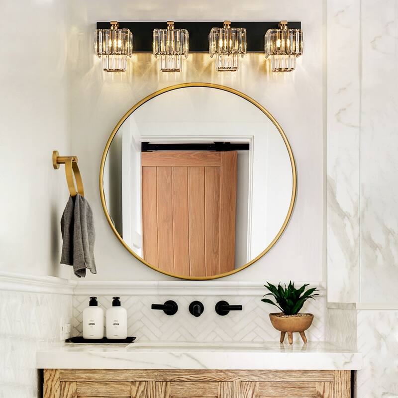 Modern Dimmable Glam Crystal Bathroom Vanity Lights - Black & Gold