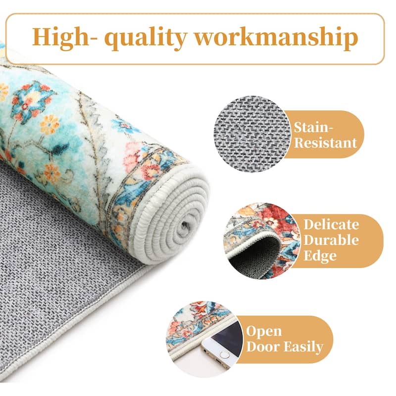 Rugs for Living Room Vintage Oriental Trellis Area Rug Soft Non Slip Low Pile Accent Rugs for Dining Room Office