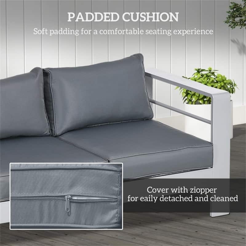 Aluminum Outdoor Garden Sofa with Cushions and Wide Seat - 76.8"W x 27.6"D x 24.4"H