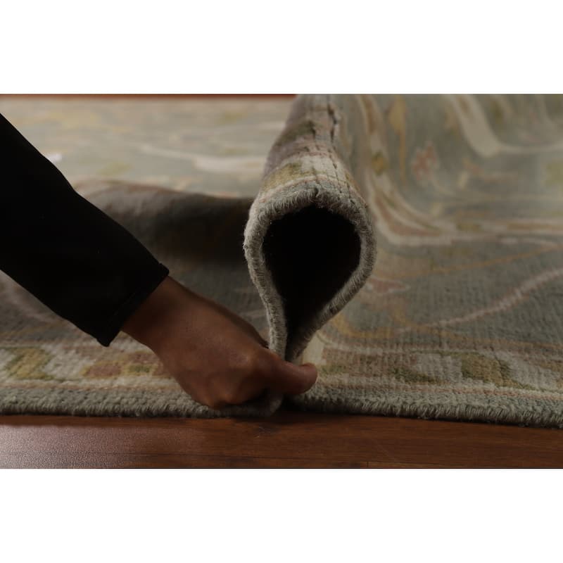 All-Over Gray Green Oushak Indian Large Rug Hand-Knotted Wool Carpet - 11'8" x 17'5"