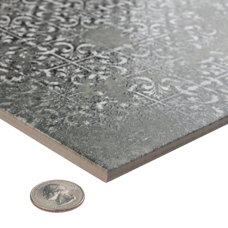 Merola Tile Antigua Deco Graphite 13" x 13" Porcelain Floor and Wall Tile