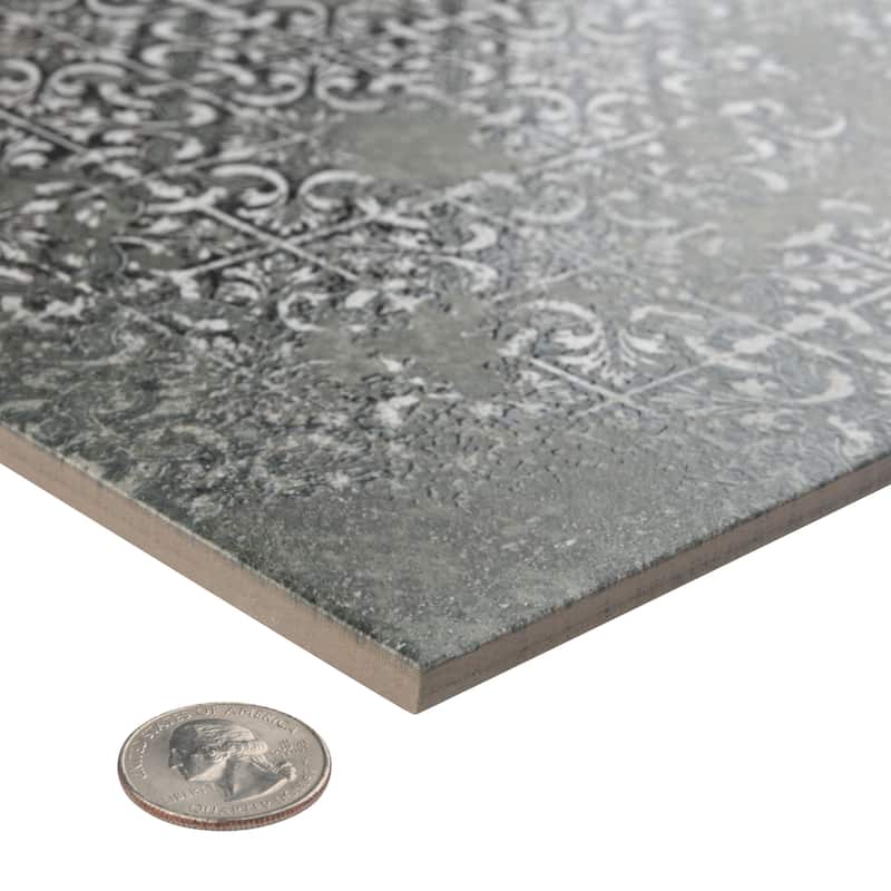 Merola Tile Antigua Deco Graphite 13" x 13" Porcelain Floor and Wall Tile