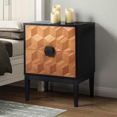 Apakah Modern 25"Tall 2-Drawer Nightstand with Charging Station and Adjustable Legs by HULALA HOME