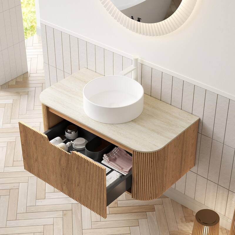 Wall Mounted Bathroom with White Round Ceramic Basin and Drawer