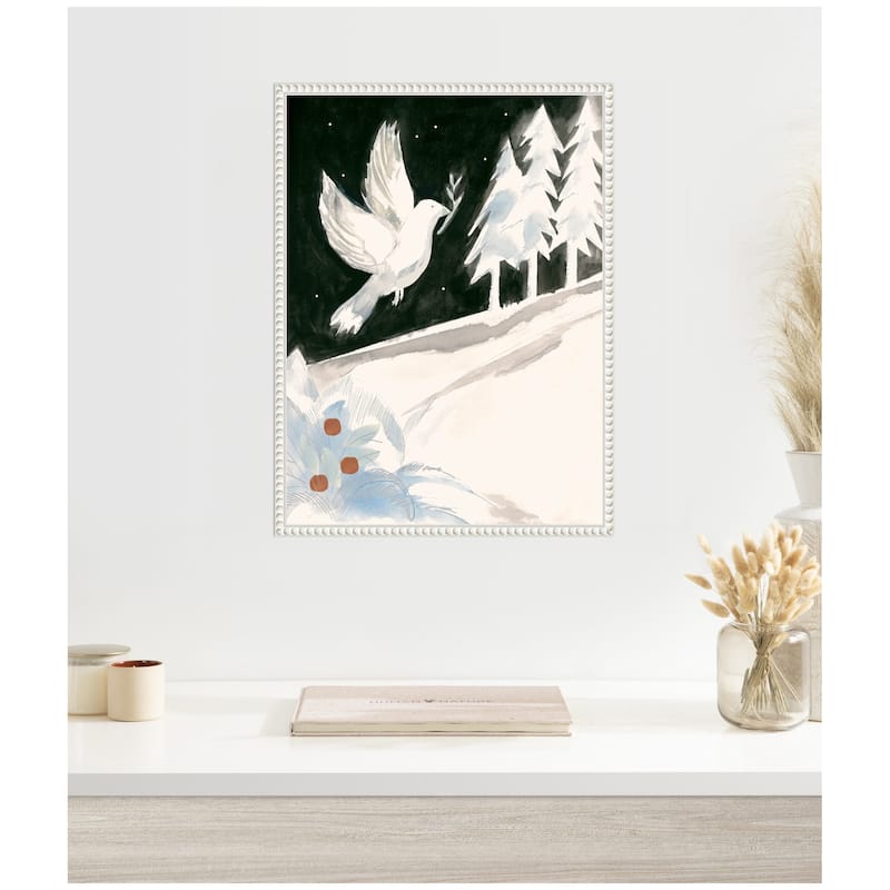 Kate and Laurel Sylvie Beaded Peace Dove Framed Canvas by Teju Reval
