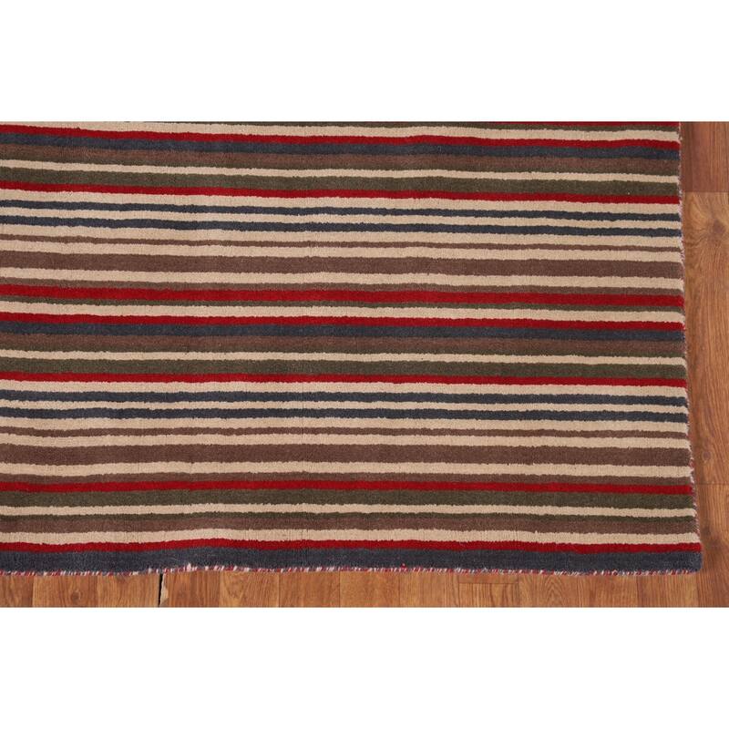 Multi-Color Striped Gabbeh Oriental Area Rug Handmade Wool Carpet - 5'1"x 8'4"
