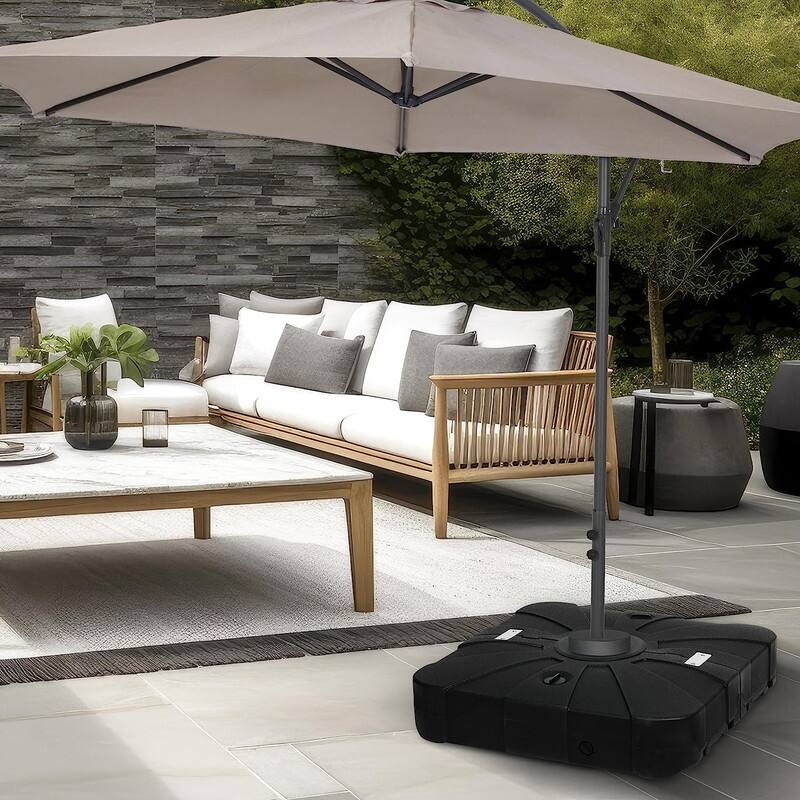 Black Cantilever Umbrella Base Stand Filled with 220 Lbs Water or 410 Lbs Sand