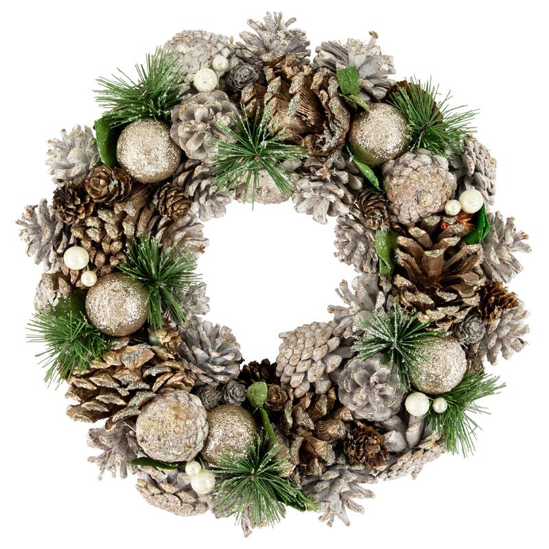 Green Pine Needle and Pinecone Artificial Christmas Wreath 13.5-Inch Unlit - 13.5"