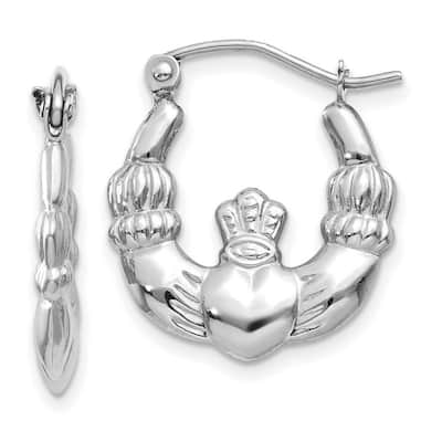 Curata 14k White Gold Very Small Irish Claddagh Celtic Trinity Knot Hoop Earrings 10x2mm