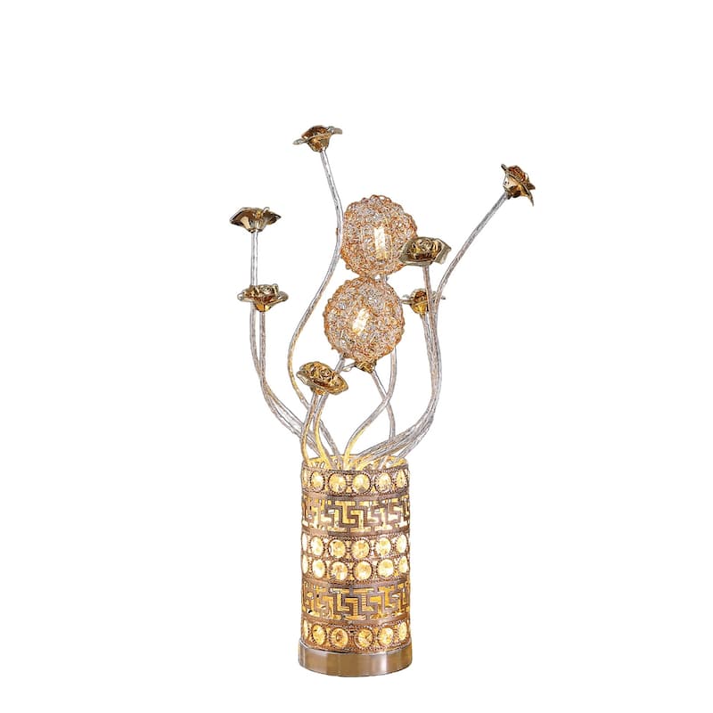 Silver Chrome Acrylic Vase Table Lamp with Floral Shade and Inline Switch - 7” x 7” x 21.5” (D x W x H)