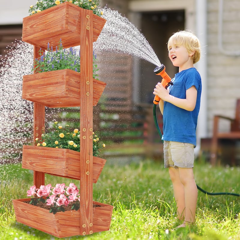 4-tier Wooden Vertical Ladder Raised Vegetable Planter Box Elevated Garden Bed - 25.6" W x 55.5" H