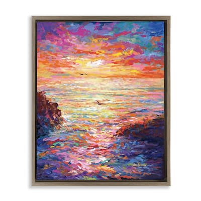 Stupell Vibrant Abstract Ocean Sunset Framed Floater Canvas Wall Art Design by Leon Devenice