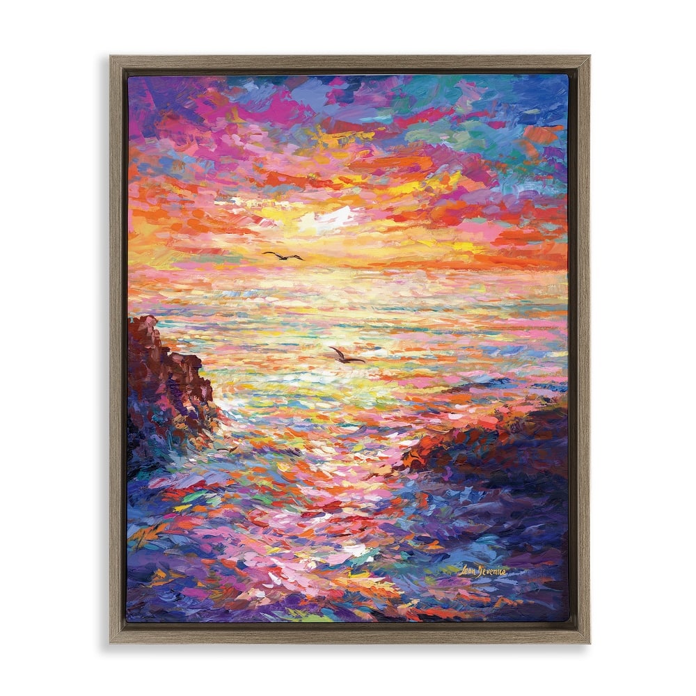 Stupell Vibrant Abstract Ocean Sunset Framed Floater Canvas Wall Art Design by Leon Devenice