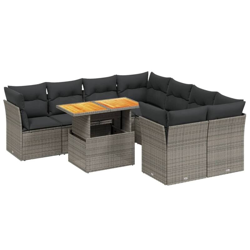 vidaXL Patio Sofa Set with Cushions Lounge Sofa Modules 9 Piece Poly Rattan - 21.7 x 39.4 x 28.7
