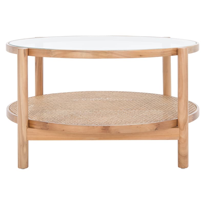 SAFAVIEH Couture Falak 2-Tier Rattan/Glass Coffee Table - 35 In. W x 35 In. D x 18 In. H - 35"W x 35"D x 18"H