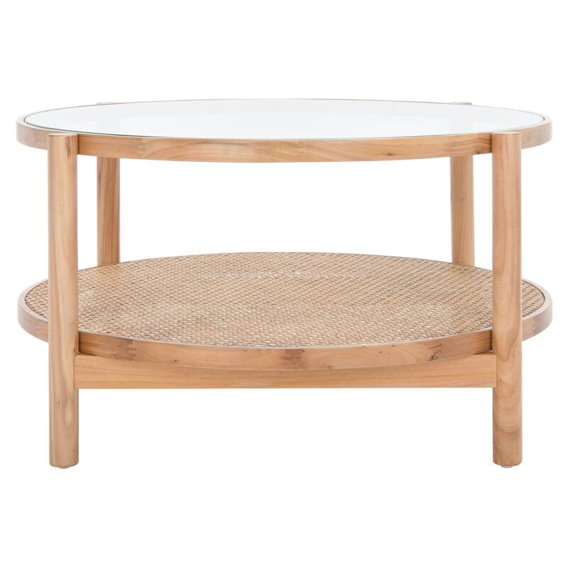 SAFAVIEH Couture Karyna 2-Tier Rattan/Glass Coffee Table - 35"W x 35"D x 18"H