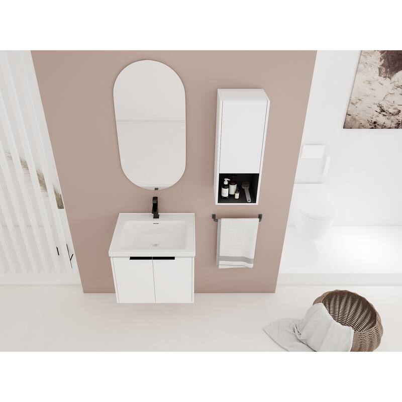 24" Wall-Mounted Bathroom Vanity With Ceramic Sink - White