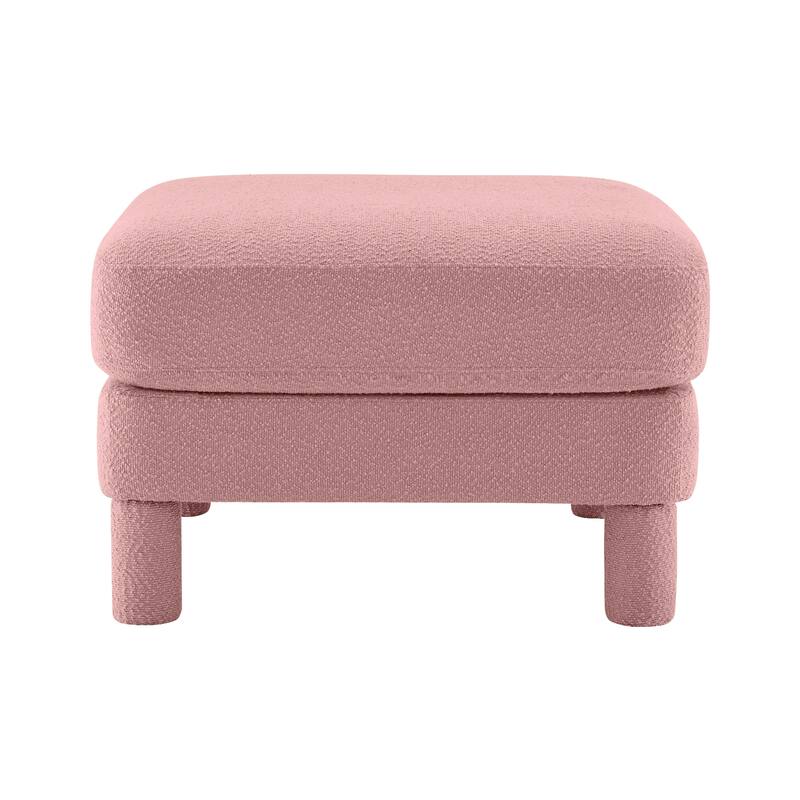 Boucle Fabric Ottoman with Wooden Legs Modern Living Room Accent - Pink