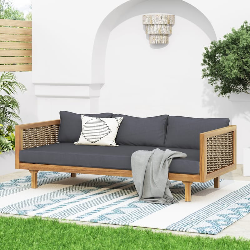 3 Seater daybed with Rattan arms - Grey