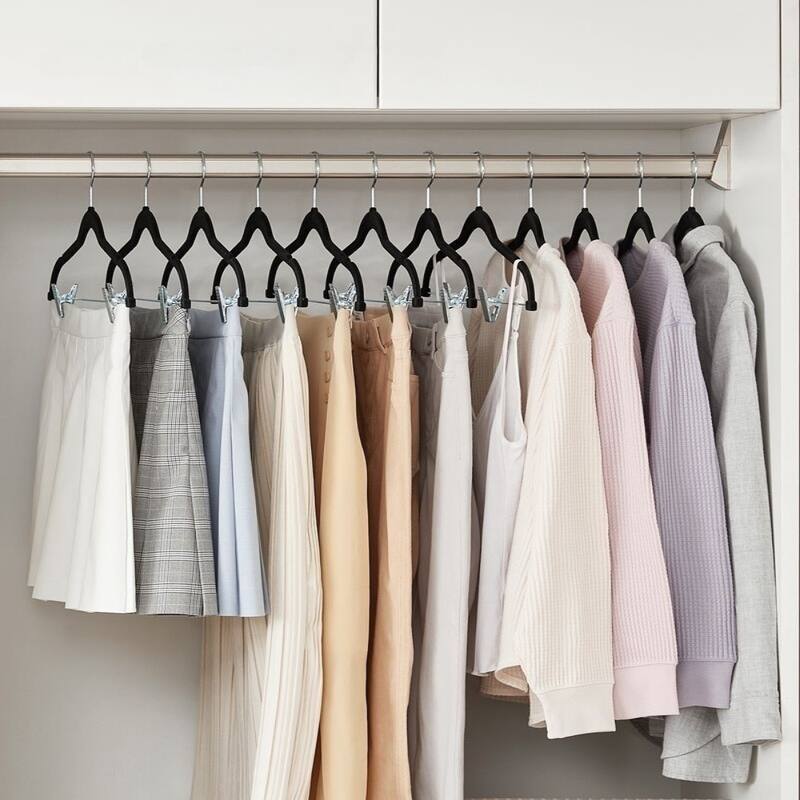 Modern Plastic Non-Slip Velvet Clothes Hangers with 2 Adjustable Clips Suitable for Trousers and Skirts