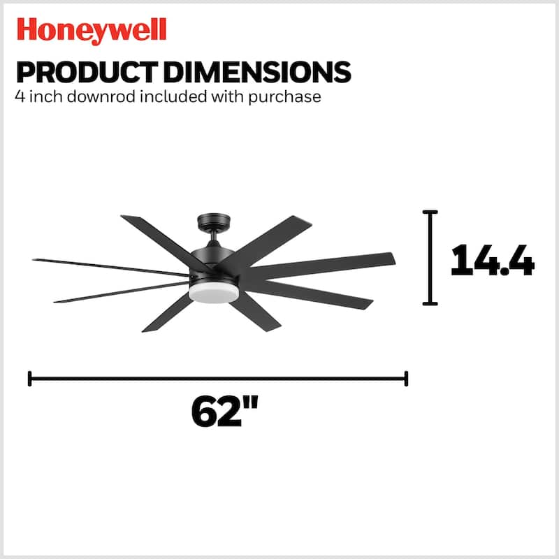 62" Honeywell Kildee Outdoor Ceiling Fan with Color Changing Light, Remote Control - 62 Inches