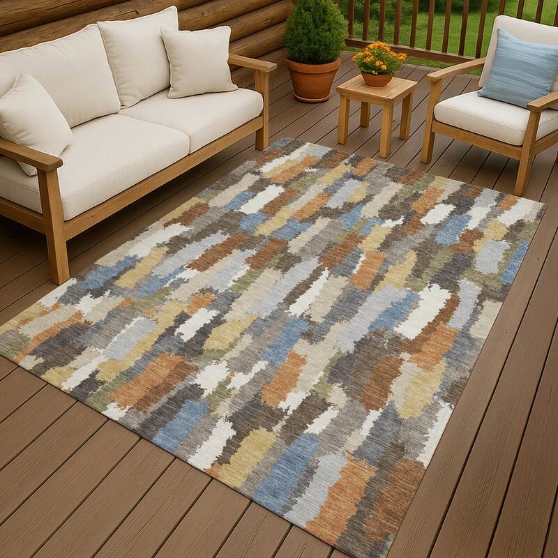 Machine Washable Indoor/ Outdoor Contemporary Stacks Chantille Rug - Chocolate - 9' x 12'