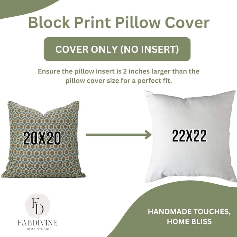 Fabdivine Handmade Floral Block Print Soft Pure Linen Fabric Pipine Pillow Cover Decorative Cushion Case