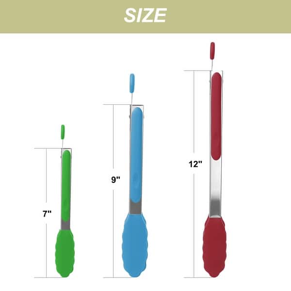 dimension image slide 1 of 4, Stainless Steel Kitchen Tongs Set Silicone Cooking Tongs 3Pcs