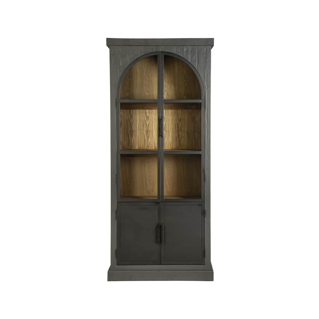 Evy Tall Accent Curio Cabinet, Arched Double Glass Door, Black 93 Inch