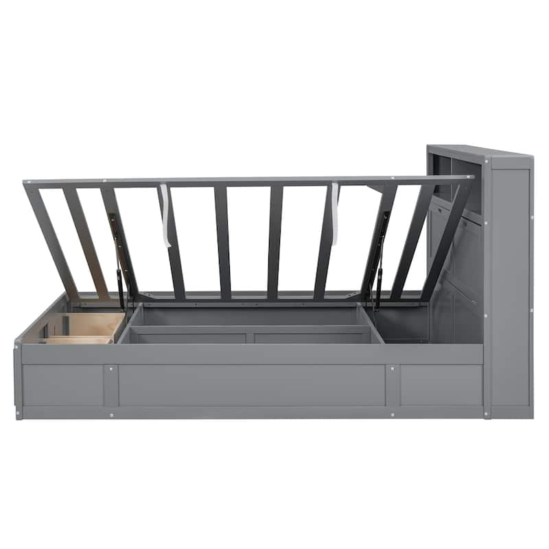 Wood Full Size Hydraulic Platform Bed with Storage LED Headboard