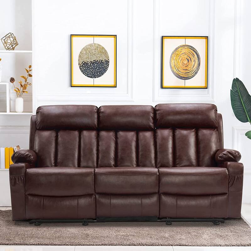 MCombo Electric Power Reclining Sofa with Heat & Massage, Faux Leather 6095/6075/6077