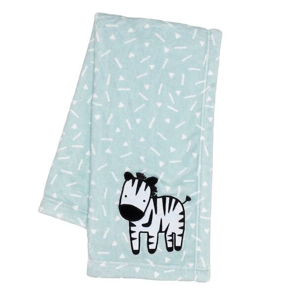 slide 2 of 6, Bedtime Originals Mighty Jungle Zebra Fleece Baby Blanket - Aqua Blue