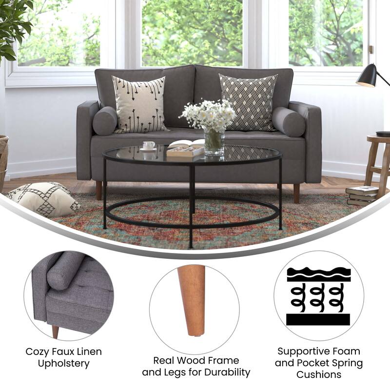 Compact Upholstered Tufted Loveseat with Wooden Legs