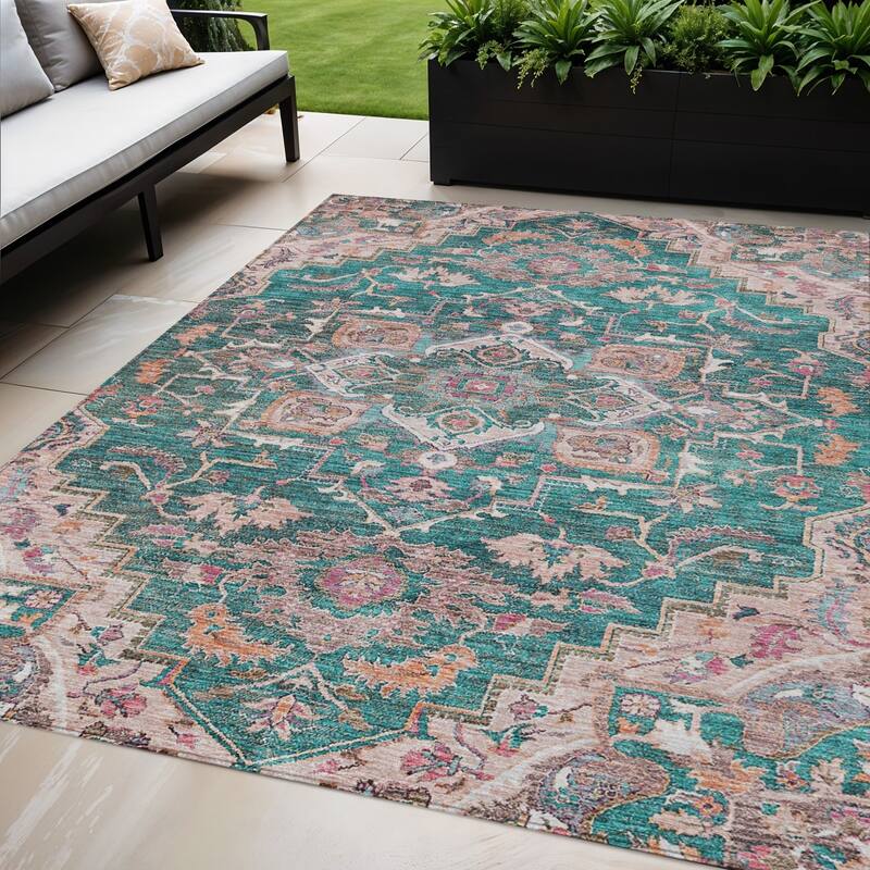 HomeRoots Oriental Traditional Rectangle Outdoor Rug - 5' X 8'