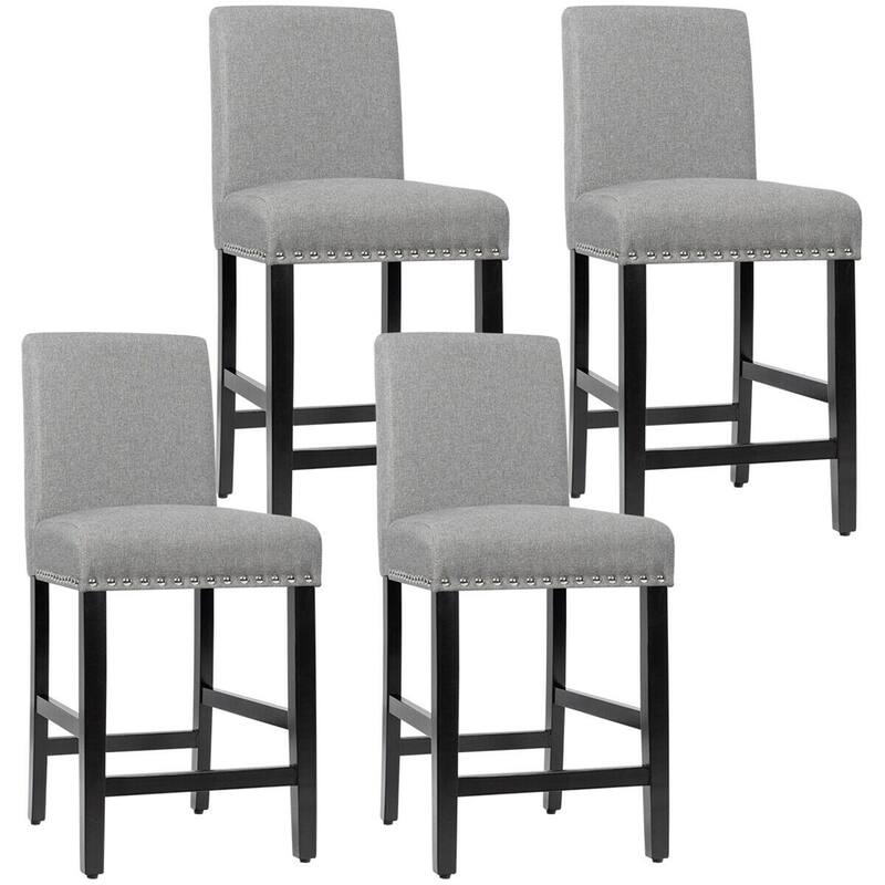 Gymax 4PCS Upholstered Counter Stools Bar Stool Home Kitchen w/ Wooden - See Details - Grey - Extra Tall - Set of 4