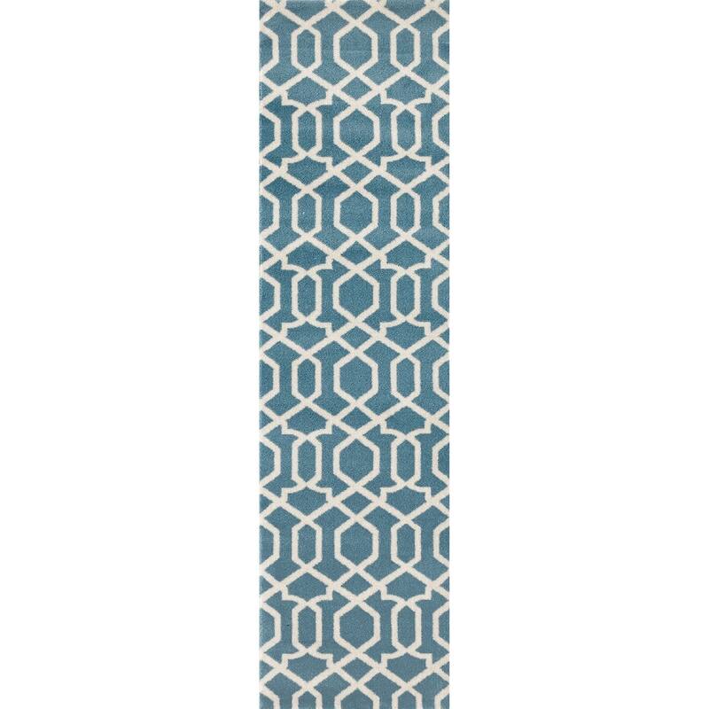 World Rug Gallery Contemporary Trellis Design Soft Indoor Area Rug - 2' x 7' 2" - Blue - Runner