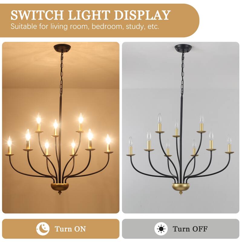 9-Light Candlestick Hanging Linear Chandelier Lighting 2-Tier Ceiling Light Fixture for Kitchen Island