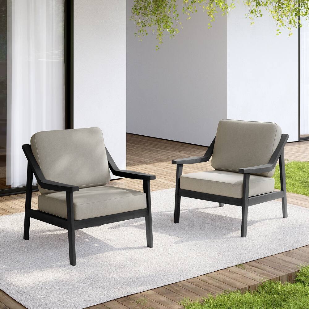 Set of 2 Outdoor Teak Wood Patio Chair with Cushion