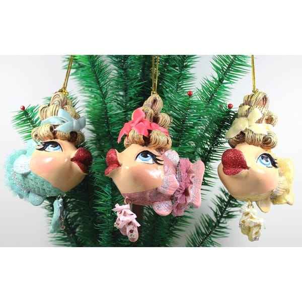 Shop Pink Yellow Green Ballerinas Kissing Fish Christmas Holiday Ornament Set Of 3 Overstock 18620276