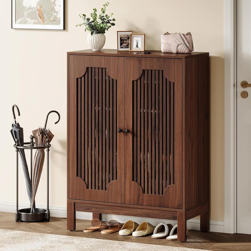 5-Tier Adjustable Shoe Cabinet with Doors for 20 Pairs - Dark Brown