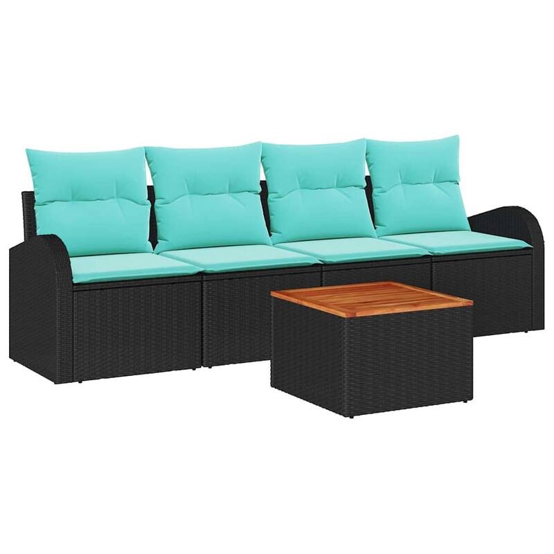 vidaXL 5 Garden Sofa Set with Cushions Black Poly Rattan - 92.1 x 24.4 x 27.2