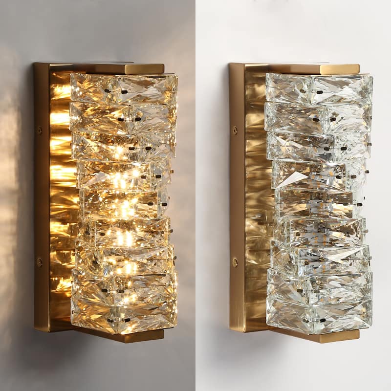 Modern Glam 1-Light Crystal Integrated LED Gold Wall Sconces Bathroom Vanity Lights - 4.3" L x 6" W x 11" H