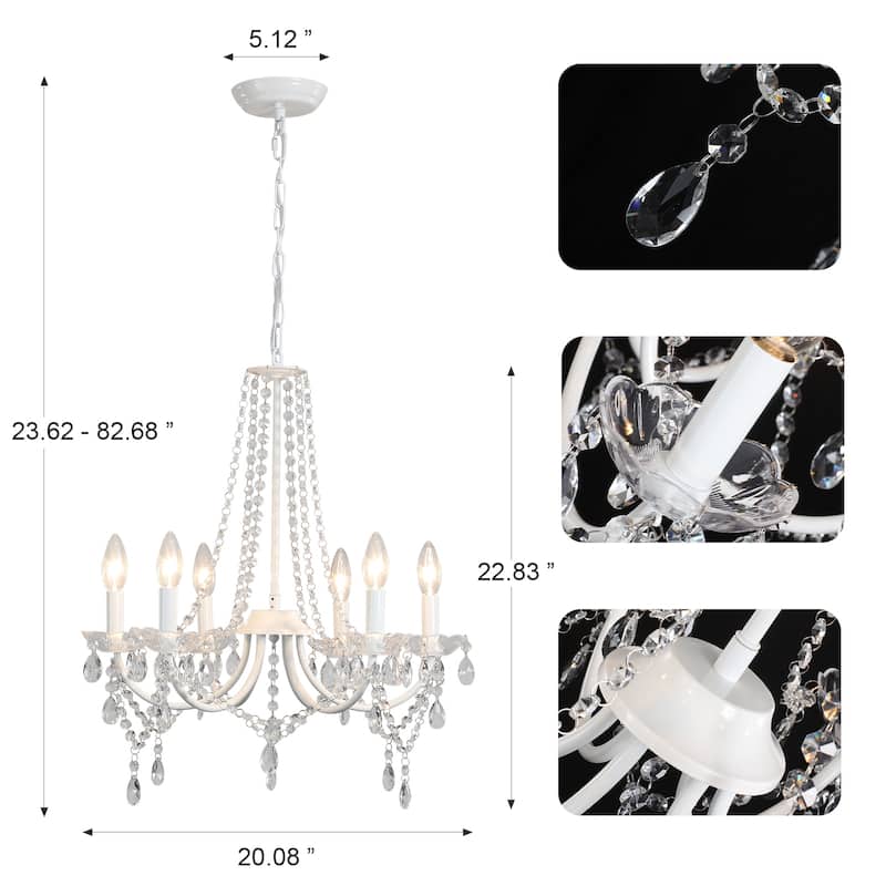 6-Light Farmhouse Crystal Chandelier, Candle Style Chandelier for Living Room Kitchen Island Dining Foyer
